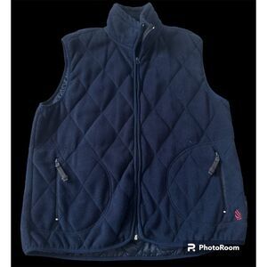 Nautica Fleece Vest Full Zip Men's Size Medium Blue Sleeveless Logo Mock Neck